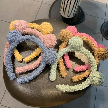韓國超萌可愛羊羔毛米奇耳朵小熊發箍秋冬毛絨頭箍壓發發帶頭飾品