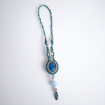 磷灰石 海藍寶 拉長石 蠟線編織掛飾