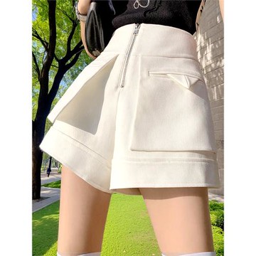 地球店氣質珍珠白高腰顯瘦工裝風休閑短褲女百搭A字闊腿褲子