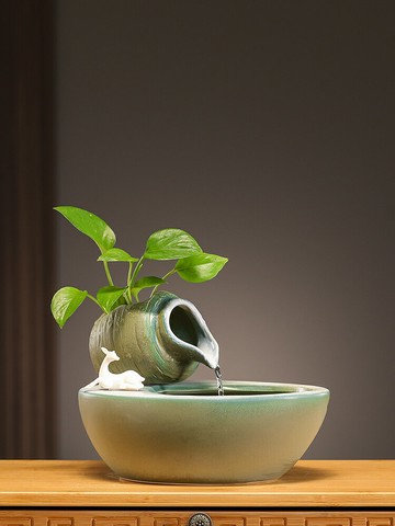 招財流水擺件送禮禮品  現代簡約流水循環小型擺件陶罐客廳招財辦公室桌面喬遷開業送禮品