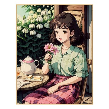 創彩 5D鑽石畫 40x30cm  捧花女孩  1個