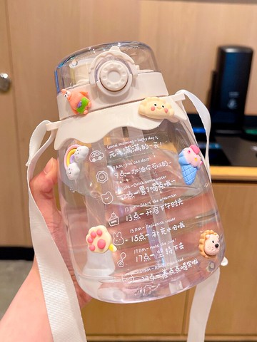 網紅雙飲杯每日提醒喝水杯便攜創意潮流個性塑料杯超大容量吸管杯