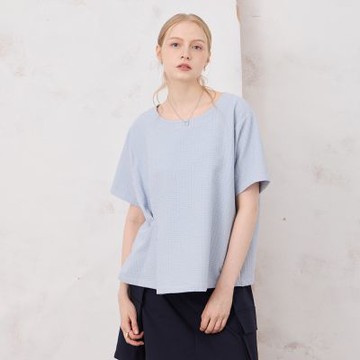 【MASTINA】側邊抓摺短版短袖襯衫 藍 白 (魅力商品)