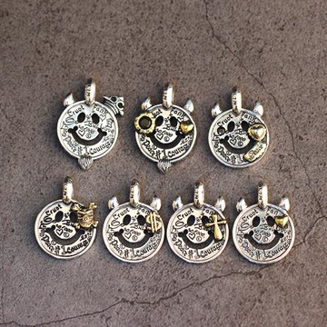 s925純銀嵌銅個性涂鴉笑臉吊墜BWL基礎款嘻哈項鏈手鏈diy原創銀飾