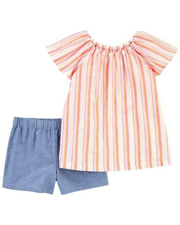 Kid 2-Piece Striped Top & Chambray Short Set