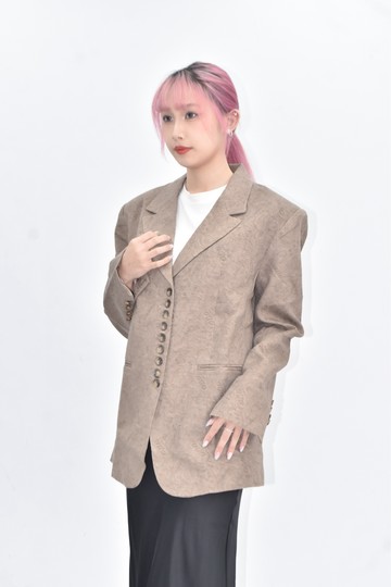 (S) mo bo 亞麻巴黎宮庭棕色外套