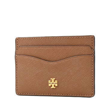 TORY BURCH 金字LOGO防刮皮革名片夾-焦糖色