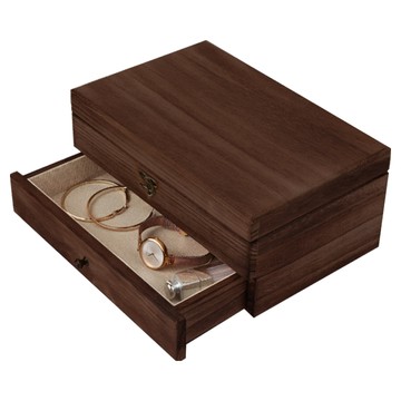 上手家居 飾品盒/收納盒/首飾盒 雙層設計 附鏡面 尺寸24.5 x 16 x 11cm  木紋色