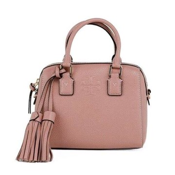 【TORY BURCH】小款荔枝皮革流蘇素色波士頓包/兩用包-粉