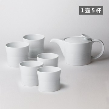WUZ 日本 白山陶器 麻紋 1壺5杯組-白