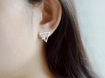 裸系 - 三角形耳環 | 925純銀 女款 可改夾式 簡約 手工銀飾