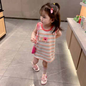 Ary 女童洋裝 女童裙子 女童連衣裙 寶寶公主裙女童背心2023新款寶寶夏裝兒童吊帶無袖卡通T裙子中小童直筒裙潮