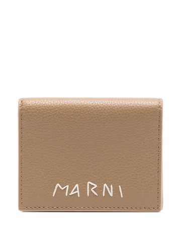 Marni - embroidered-logo leather wallet - women - Ovine Leather (top grain)/Calf Leather/Rayon - One Size - Brown