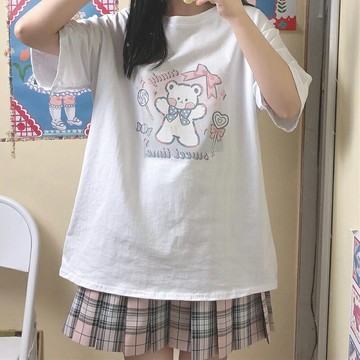 jk上衣日系軟妹短袖t恤女學生寬松百搭萌夏季新款小熊印花學院風