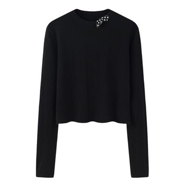 100純山羊絨衫女圓領短款秋冬百搭時尚針織小衫套頭毛衣毛衫E2870