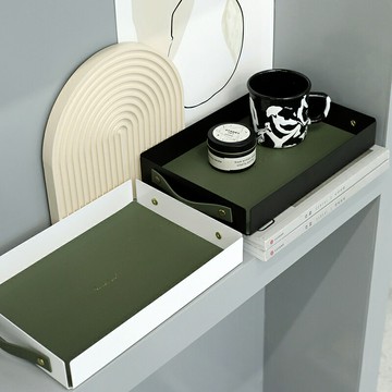 北歐鐵藝收納盤皮質提手收納籃 ins風托盤拍照道具民宿玄關鑰匙盤