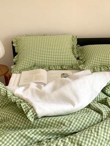 Dear Frill Check Summer Semi-Lightweight Bedding Set (Single/Queen) [2 colors]