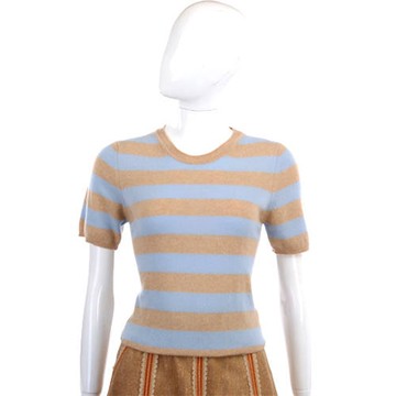 MARIA DI RIPABIANCA 藍/駝色條紋短袖上衣