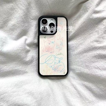 手機保護殼⭐涂鴉綿羊羊駝原創亞克力黑邊 適用蘋果iPhone16promax手機殼1312p