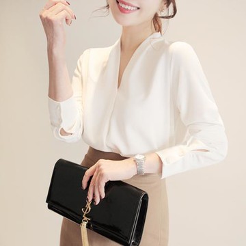 白襯衫女長袖2025春秋新款雪紡上衣工作服小眾設計感夏季寬松襯衣