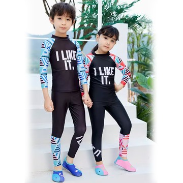 比基尼妮.幾何長袖泳裝兒童泳衣小朋友二件式(M-4L)