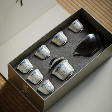 念云居茶具套裝青花手繪竹子家用蓋碗茶杯套組功夫茶具伴手禮禮盒