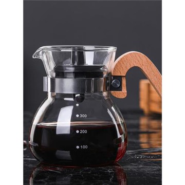 新款北歐家用耐熱玻璃咖啡壺 圓肚木把防燙透明玻璃分享壺套裝