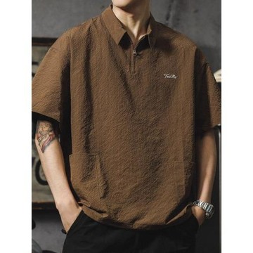 日系復古cityboyPOLO襯衣男夏季美式ins寬松休閑百搭翻領短袖襯衫