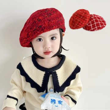 紅色混紡毛呢貝雷帽 女 大人 女童 兒童 報童帽 畫家帽 帽子 童帽 聖誕節 耶誕 大紅 過年 親子款 聖誕禮物 交換禮物 橘魔法 現貨【BB9151】