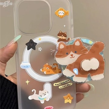 旋轉屁股貓咪磁吸殼適用蘋果16promax手機殼iphone15plus磨砂透明殼14磁吸支架13/12/11保護殼