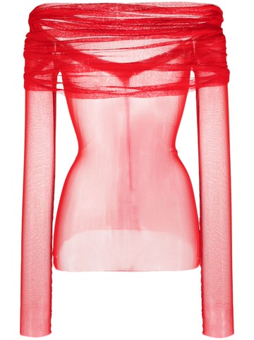Christopher Esber - off-shoulder semi-sheer top - women - Silk - 8 - Red
