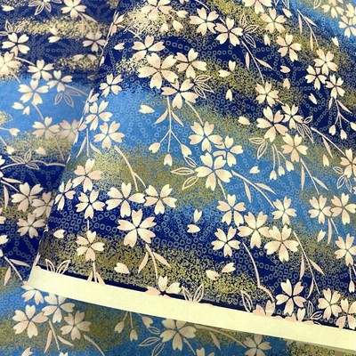 友禅和紙 華やか 紺と青のぼかしにしだれ桜 菊判 大判 約63ｘ93cm