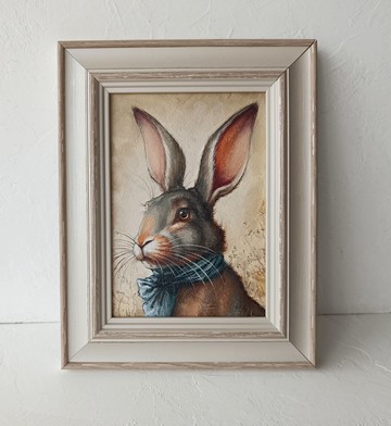 兔子肖像帶框油畫原畫13*18厘米