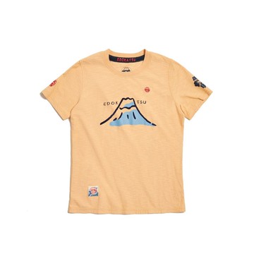 江戶勝 日系 女裝 經典富士山字體短袖T恤(桔黃色) #上衣