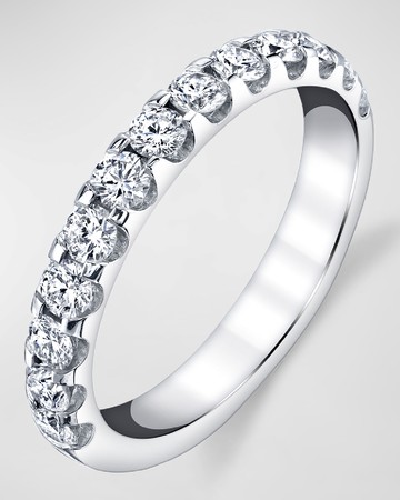 Platinum Halfway Comfort Fit Band with U Prong Set Round Cut Diamonds, 1.10ct