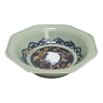 amabro NAMASU系列 江戶傳統紋盤 (金色紋)_白鷺文八角(深皿) 陶製  直徑16~17 x 4.7cm  金色紋 + 白鷺文八角  1個