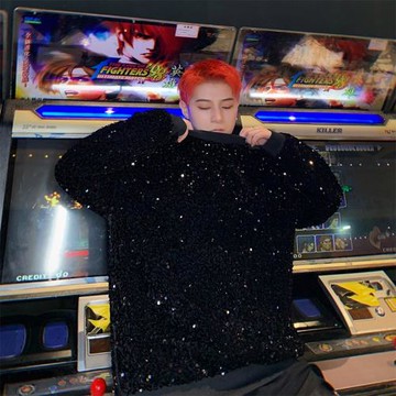 春秋款ins亮片閃光發亮衛衣男套頭潮流個性暗黑嘻哈網紅抖音外套