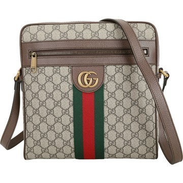 GUCCI 古馳 Ophidia GG 紅綠織帶斜背信差包(烏木色)