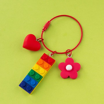 積木鋼絲圈鑰匙扣掛件創意個性汽車書包可愛男女鎖匙鏈圈環包掛飾