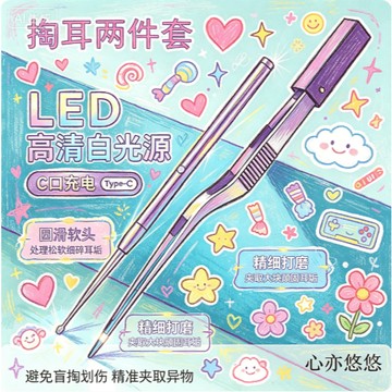 💗臺灣現貨出貨💗掏耳神器兒童發光挖耳勺鑷子套裝軟頭寶寶採耳挖耳朵專用可視