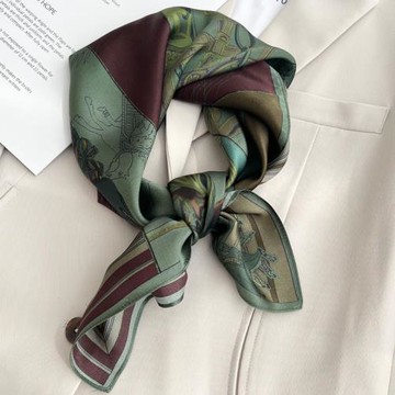 幽谷綠100%桑蠶絲真絲中方巾小絲巾女春秋百搭襯衫復古高級感領巾