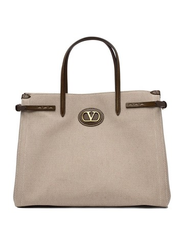 Valentino Garavani Beige Leather And Cotton Totes