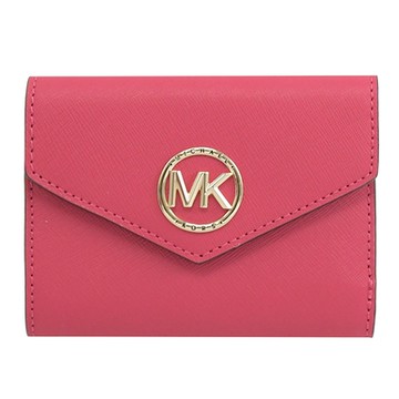 MICHAEL KORS Greenwich 金屬MK LOGO防刮釦式三折短夾(桃粉)
