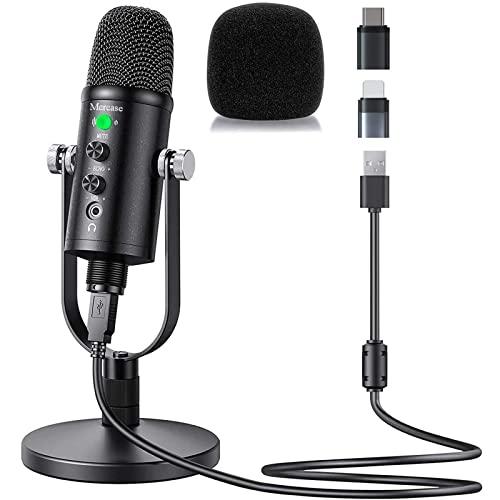 Mercase USB Microphone for Computer,Phone,MAC, with Mute Button,Plug ＆ Play,Cardioid Pickup,Volume and Echo Control,for Podcast,Recording,Sing,ASMR