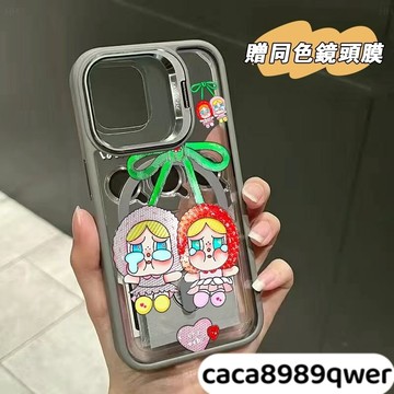 蝴蝶结哭娃送金屬鏡頭支架 MagSafe磁吸手機殼 iPhone 16 15 14 13 12 蘋果11 Pro Max