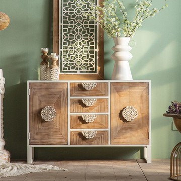 免運 餐邊櫃 美式餐邊櫃 實木餐邊櫃 美式復古裝飾柜鞋柜柜子玄關桌東南亞儲物柜入戶雕花柜風格玄關柜 可開發票 全館五折 工廠現貨直銷 新品特價 b9083