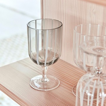 OYOY Mizu條紋手工玻璃杯 2入組 / 高腳酒杯 /  格雷灰