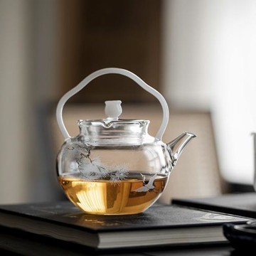 松鶴提梁壺高硼硅耐熱玻璃茶壺小壺家用煮水煮茶壺單壺