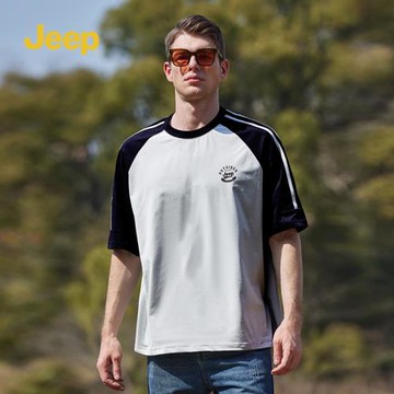 【林依輪推薦】jeep吉普短袖圓領黑色t恤男士潮牌夏季男款體恤