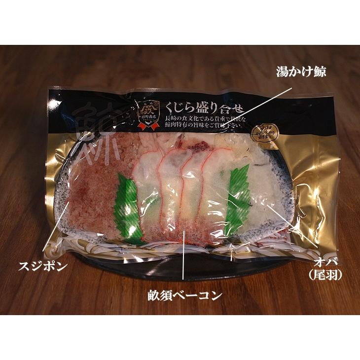 鯨 くじら 贈り物 ギフト 鯨４種盛り合わせ 約130ｇ クジラベーコン・湯かけ鯨・オバ・スジポン（添付タレ付）約１人前